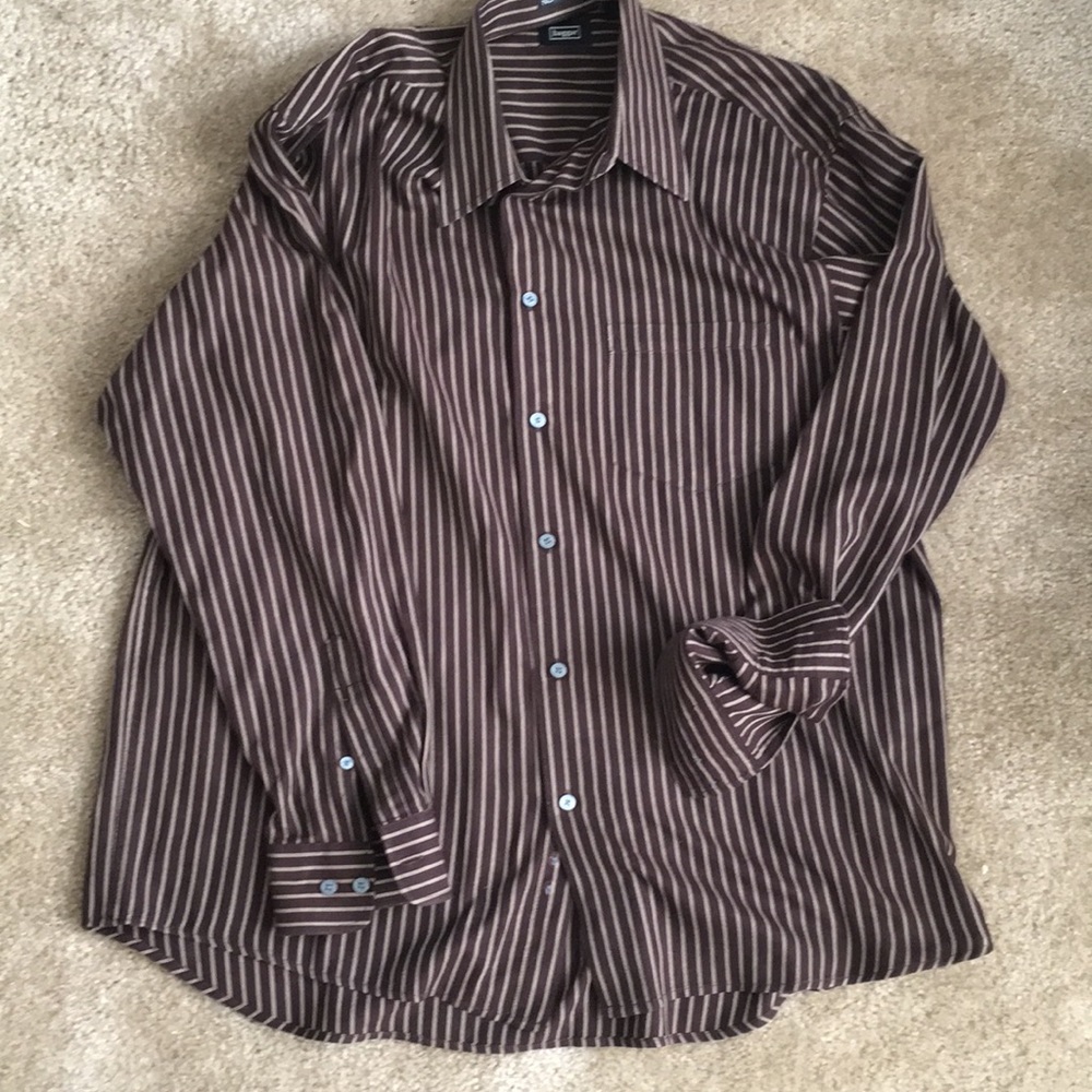 Brown and Tan Pinstripe Men’s Haggar Dress Shirt